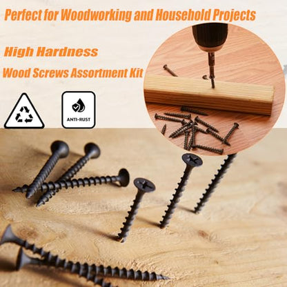 1000PCS Wood Screws Assortment Kit, Drywall Screws, Assorted Wood Screws, Phillips Flat Head Wood Screws, Screws Assortment, 13 Sizes (2-3/4'', 2'', 1-1/2'', 1-1/4'', 1'', 3/4'', 5/8'') - size: 13 Sizes - 1000PCS