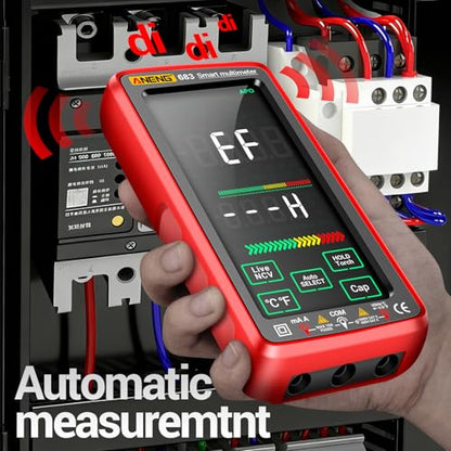 Smart Multimeter, Digital Multimeter Tester with Touch Screen 6000 Counts Auto Ranging Rechargeable A Reverse Display NCV Tester with Flashlight for Electricians, DIY (Red) - color: Red