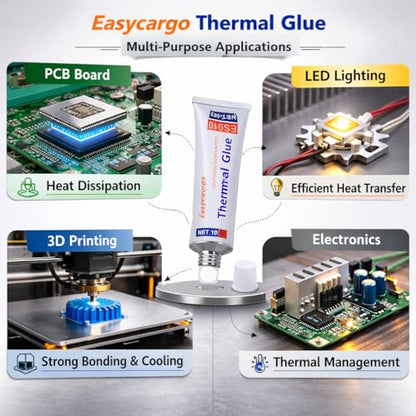 Easycargo 10g Thermal Glue, Silicone Thermal Conductive Adhesive for GPU VRM VRAM LED Heatsink IC Chips, Non-Conductive Permanent Bonding for MOSFET Transistors 3D Printer PCB TEC1-12706 Peltier RTV