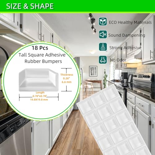 Furnigear Self Adhesive Rubber Feet Door Bumpers Large - Stick on Pads for Electronics, Speakers, Furniture, Appliances, Audio Equipment, Laptop - Clear Tall Square (18pcs) - size: Big Clear 18pcs
