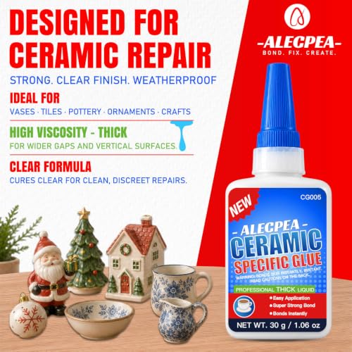ALECPEA Ceramic Glue Repair, 30g Thick Porcelain Glue with 3 Precision Droppers - color: Ceramic Glue