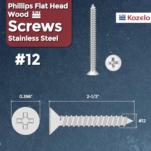 50pcs Phillips Wood Screws #12x2-1/2 304 Stainless Steel Silver - color: Silver, size: #12x2-1/2"
