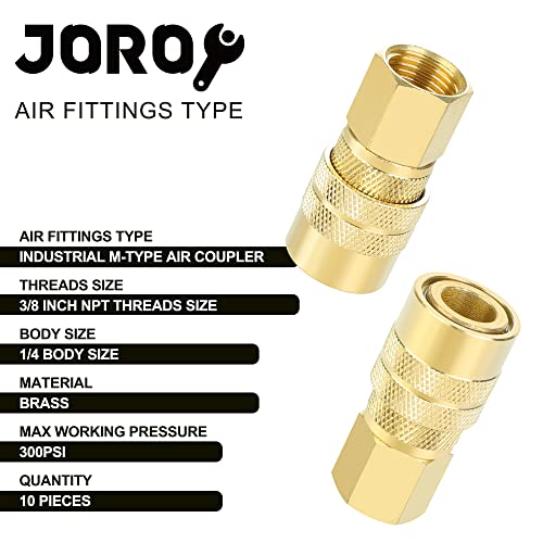 Brass Air Coupler, 1/4 Inch Body Size, 3/8 Inch NPT Female Threads Size, Industrial M-Type, 10 Pieces Air Compressor Hose Fittings - size: 10PC 3/8 FNPT