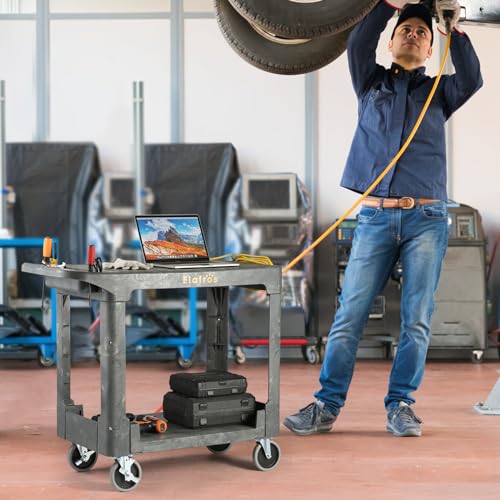 ELAFROS Heavy Duty Plastic Rolling Cart, Flat Shelves, 37 x 18.8 in, Gray - color: Gray, size: 4 swivel casters