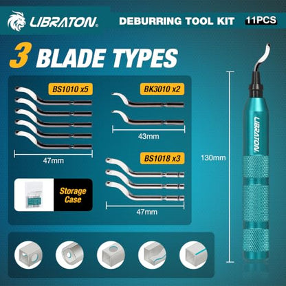 Libraton Deburring Tool, Deburring Tool for 3D Printing with 10 HSS Blades - style: 11Blades(Mixed 3 Types) C