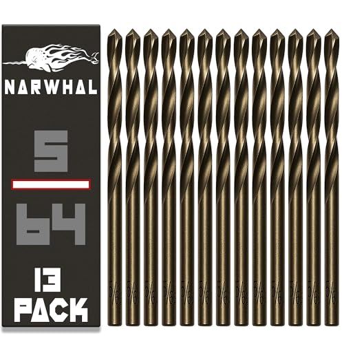 Narwhal 5/64 Inch Cobalt Drill Bits (13 Pack - Industrial Grade M35 Cobalt) 1-7/8" Length & 135 Degree Split Point for Drilling Into Metal, Hardened & Stainless Steel, Cast Iron, & More! - size: 5/64 in