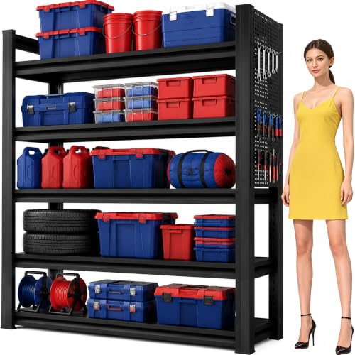 Garage Shelving, 3300 LBS Storage Shelves with Side Guard - size: 40"W×16"D×72"H-with Pegboard