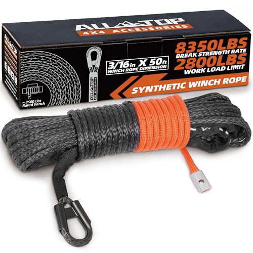 ALL-TOP Synthetic Winch Rope Cable, 3/16" x50ft, 8350LBS Winch Replace Line with Protective Sleeve for Offroad Vehicle ATV UTV - color: Gray, Rope for ATV & UTV, size: 3/16in x 50ft, 8350Lbs BSR, for 3500Lbs winch