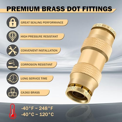 CheeMuii 23 Pcs Brass DOT Air Line Fittings with 1/4" & 3/8" DOT Air Hoses - size: 2ROLL-25PCS