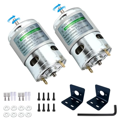 775 High Torque DC Motor, 12V/24V, 10K/20K RPM, Round Shaft, 2-Pack - style: Round Shaft Motors-2Pack