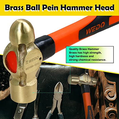 WEDO Brass Ball Peen Hammer with Fiberglass Handle,Ball Pein Hammer, 1lb, 280mm, 11" - color: Fiberglass Handle, size: 1lb