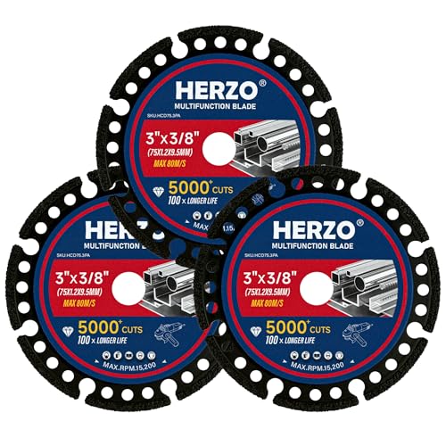 HERZO Diamond Cutting Wheel 3 x 3/8 Inch for Metal, Carbide Cut Off Wheels with 5000+ Cuts on Rebar, Steel, Iron and INOX-3 Pack - size: 3 Inch