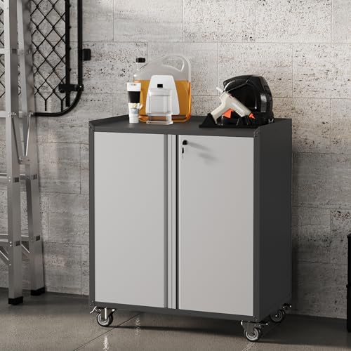36" Garage Storage Cabinet with Wheels ＆ Locking Doors, Rolling Tool Cabinet with Adjustable Shelf,Rust-Resistant Steel Utility Cabinet for Home Office Workshop Organization