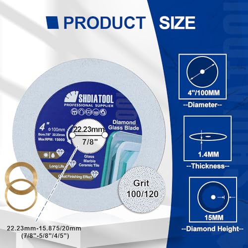 SHDIATOOL Diamond Glass Cutting Disc 4-Inch Saw Blade, Ultra-Thin Cut Off Wheel for Tile Ceramic Porcelain Marble 100mm (5 of Pack) - size: 4inch/100mm
