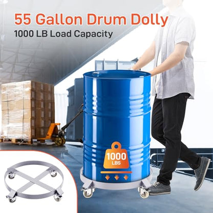 55 Gallon Steel Drum Dolly,Heavy Duty 1000lbs Load Capacity, Barrel Dolly Cart Drum Caddy for 55 Gallon Drum,Hand Truck Dollies with Steel Frame 4 Swivel Casters Wheel, for Warehouse Drum