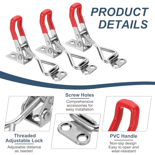 HARFINGTON 2pcs Adjustable Toggle Clamp M5 x 25mm 220lbs Holding Capacity 4001 Style Quick Release Pull Latches Clamps Hasp for Smoker Lid Jig Tool Box Case, Silver Red - color: Silver Red, size: M5 x 25mm + 220lbs