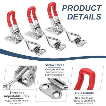 HARFINGTON 2pcs Adjustable Toggle Clamp M5 x 25mm 220lbs Holding Capacity 4001 Style Quick Release Pull Latches Clamps Hasp for Smoker Lid Jig Tool Box Case, Silver Red - color: Silver Red, size: M5 x 25mm + 220lbs