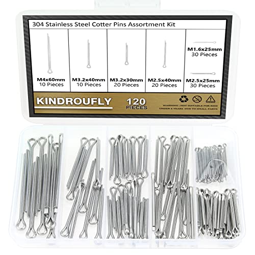 120 Pieces 6 Sizes Cotter Pins Assortment Kit, 304 Stainless Steel