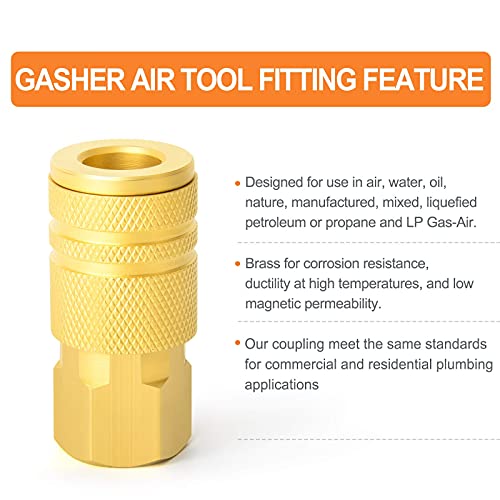 GASHER 12PCS 1/4" Brass Female Industrial Coupler, Female Threads Size, Quick Connect Air Coupler - size: NEW STYLE 1/4" FNPT