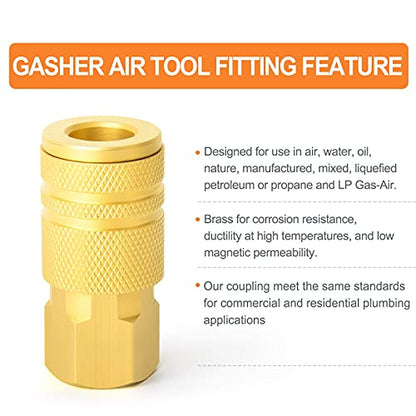 GASHER 12PCS 1/4" Brass Female Industrial Coupler, Female Threads Size, Quick Connect Air Coupler - size: NEW STYLE 1/4" FNPT