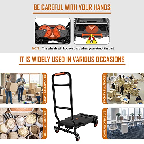 2-in-1 Folding Hand Truck Dolly Cart with 440lbs Capacity - color: Black With Orange-26"x17"