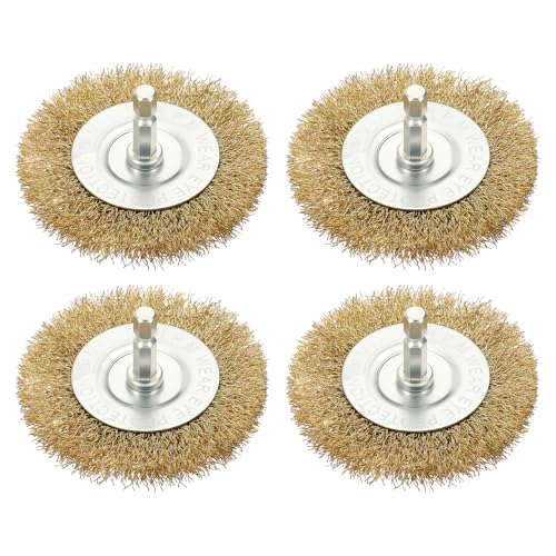 DTGN 4 Pcs 3 Inch Wire Wheel Brush for Drill, 1/4 Inch Hex Shank - size: 3 inch