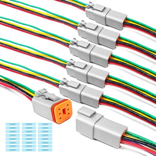 6 Kit Deutsch DT 6 pin Grey Male Female Wiring Harness - color: Grey 6Pin, size: 6Set