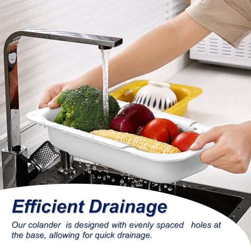 Extendable Sink Colander Strainer Basket - Wash Vegetables and Fruits, Drain Cooked Pasta and Dry Dishes - Adjustable Over the Sink Colander Collapsible Drainer Basket - White - color: White