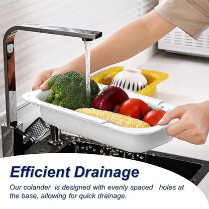Extendable Sink Colander Strainer Basket - Wash Vegetables and Fruits, Drain Cooked Pasta and Dry Dishes - Adjustable Over the Sink Colander Collapsible Drainer Basket - White - color: White