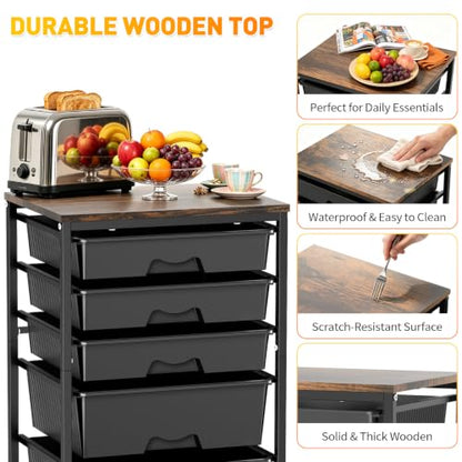 SUNALLY Rolling Carts with 5 Drawers, Storage Drawer Carts for Craft, Black - color: Black