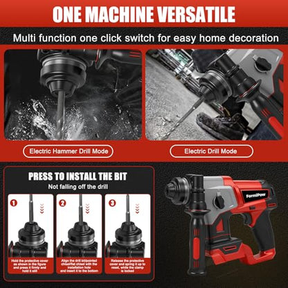 SDS Plus Rotary Hammer for Milwaukee M18 Battery (No Battery) - color: Red