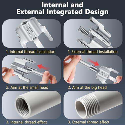 4Pcs PVC Pipe Threader Tool Kit, 1/2'' and 3/4'' Dies Internal & External Threading Tool for Electric Drill, Dual-Function Pipe Thread Cutting Kit for PVC/PPR