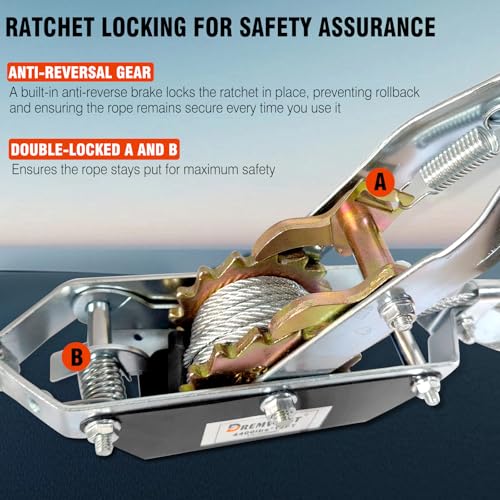 2T Come Along Winch, 4410lbs Pulling Capacity, 7ft Steel Cable - size: 2T-4410lbs-7FT-2Hook