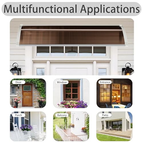 58.5x35 Inch Patio Window Awning Shade, Polycarbonate Door Entrance Canopy Cover Protection for Sunshine & Rain, Tea with White Edge - color: White + Tea