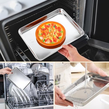 12 Pack Stainless Steel Plates, Metal Food Tray Plate, Small Baking Sheets for Oven, Food Safe Smooth Polished for Adults, Picky Eaters, Campers, Hand Project (8.3''L x 5.8''W)