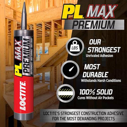 Loctite PL Premium Max Construction Adhesive, 9 fl oz Cartridge, 6 Pack - Versatile Construction Glue for Wood, Concrete, Stone & More - size: 6 Pack