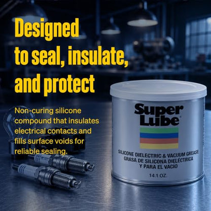 Super Lube Silicone Dielectric & Vacuum Grease Non-Curing Compound (Translucent White, 14.1oz/400g Canister) | NSF Certified Food Grade & Clean | Resistant to Thermal Degredation - size: 14.1 oz Canister