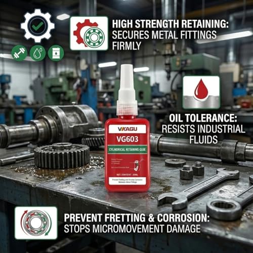 VG603 Retaining Compound, High Strength & Oil Tolerant Anaerobic Adhesive for Bearings, Shafts, and Cylindrical Assemblies, Gap Filling up to 0.005", Green, 1.69 Fl OZ - size: VG603, style: 1 Pack