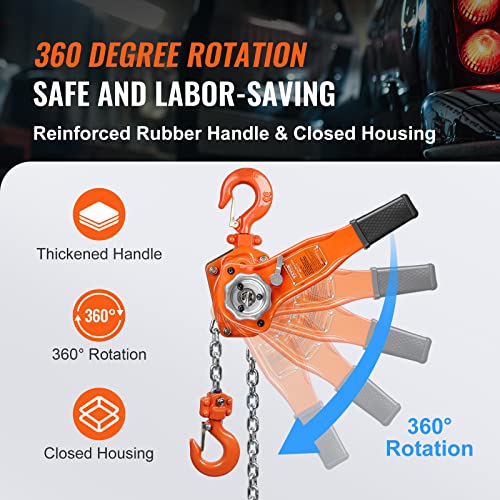 VEVOR Manual Lever Chain Hoist, 3/4 Ton 1650 lbs Capacity 5 FT Come Along, G80 Galvanized Carbon Steel with Weston Double-Pawl Brake, Auto Chain Leading & 360° Rotation Hook, for Garage Factory Dock - size: 3/4 Ton 5FT