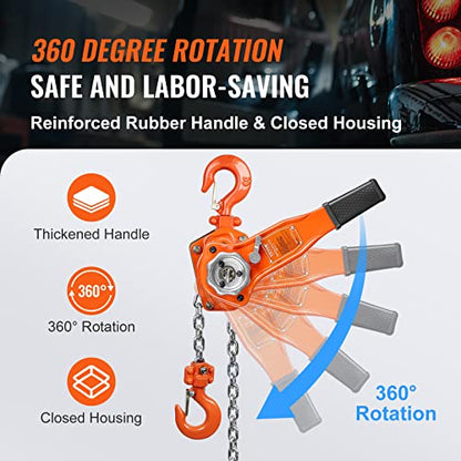 VEVOR Manual Lever Chain Hoist, 3/4 Ton 1650 lbs Capacity 5 FT Come Along, G80 Galvanized Carbon Steel with Weston Double-Pawl Brake, Auto Chain Leading & 360° Rotation Hook, for Garage Factory Dock - size: 3/4 Ton 5FT