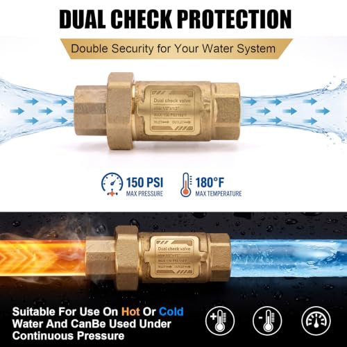 2 Pcs 1/2" Lead-free Brass Dual Check Valve, 1/2" FNPT Backflow Preventer