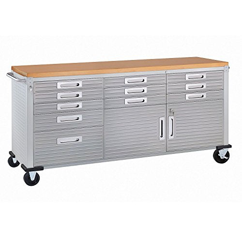Seville Classics UltraHD Heavy Duty Rolling Cabinet Workbench Table w/Solid Wood Top, Workstation for Garage, Warehouse, Office, Workshop, 77" W x 20" D x 37.5" H, Granite, 11-Drawer - color: Granite, size: 11-Drawer