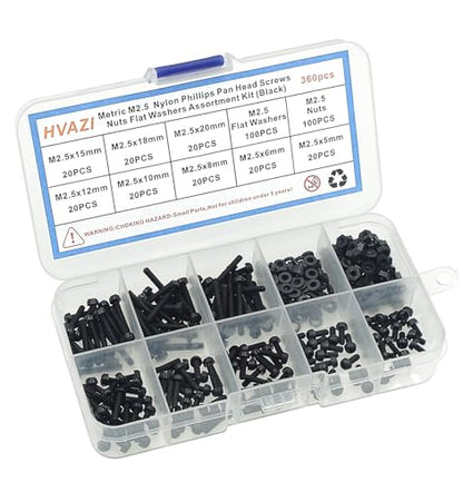 Metric M2.5 Black Nylon Phillips Pan-Head Screws, Nuts & Washers Kit - color: Black-M2.5