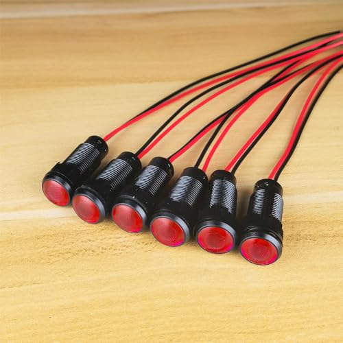 Gebildet 6pcs Red LED Indicator Pilot Light AC/DC 12-24V Mounting Hole Size 10mm(Flame Retardant Plastic Shell) - color: Red 12-24V/Black shell