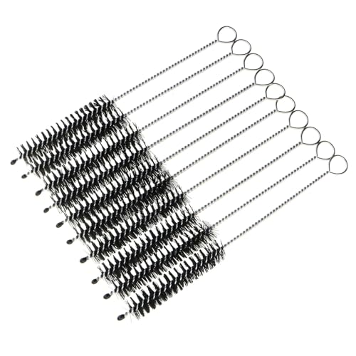 MEETOOT 10PCS Nylon Tube Nozzle Brush with Wire Loop Handle 10mm Cleaning Brush Cup Brush Spout Brushes for Cleaning Fine Tube Paint Spray Gun Paint Tool