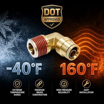 90 Degree 1/4"OD x 1/2" NPT Swivel Elbow Push to Connect Fittings,Brass Air Line Connector (Pack of 5) – DOT Air Brake Line Quick Fittings for Truck and Pneumatic System - size: 1/4"OD x 1/2" NPT