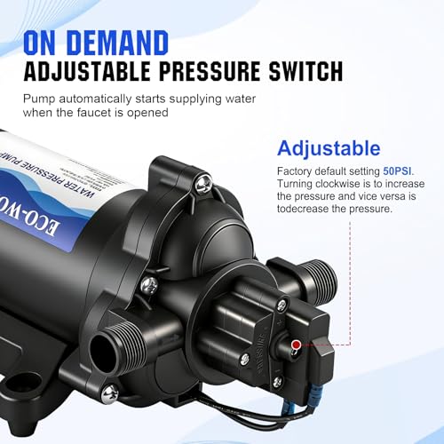 ECO-WORTHY 33-Series Water Pressure Diaphragm Pump Industrial 110V AC 4.0GPM Flow 50PSI Rated Pressure Self Priming RV Fresh Water Pump for Camper Kitchen Bathroom Marine Yacht Caravan - color: Black 9