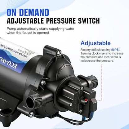 ECO-WORTHY 33-Series Water Pressure Diaphragm Pump Industrial 110V AC 4.0GPM Flow 50PSI Rated Pressure Self Priming RV Fresh Water Pump for Camper Kitchen Bathroom Marine Yacht Caravan - color: Black 9