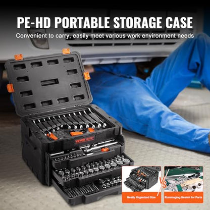 VEVOR Mechanics Tool Set and Socket Set, 1/4" 3/8" 1/2" Drive, 450 PCS - size: 450-PCS