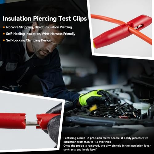 DTL224-KIT Silicone Multimeter Test Leads Kit with Fully Insulated Quick Wire Piercing Clips,Heavy Duty Automotive Electrical Diagnostic Probes with 4mm Banana Plug for Meters Automotive Repair